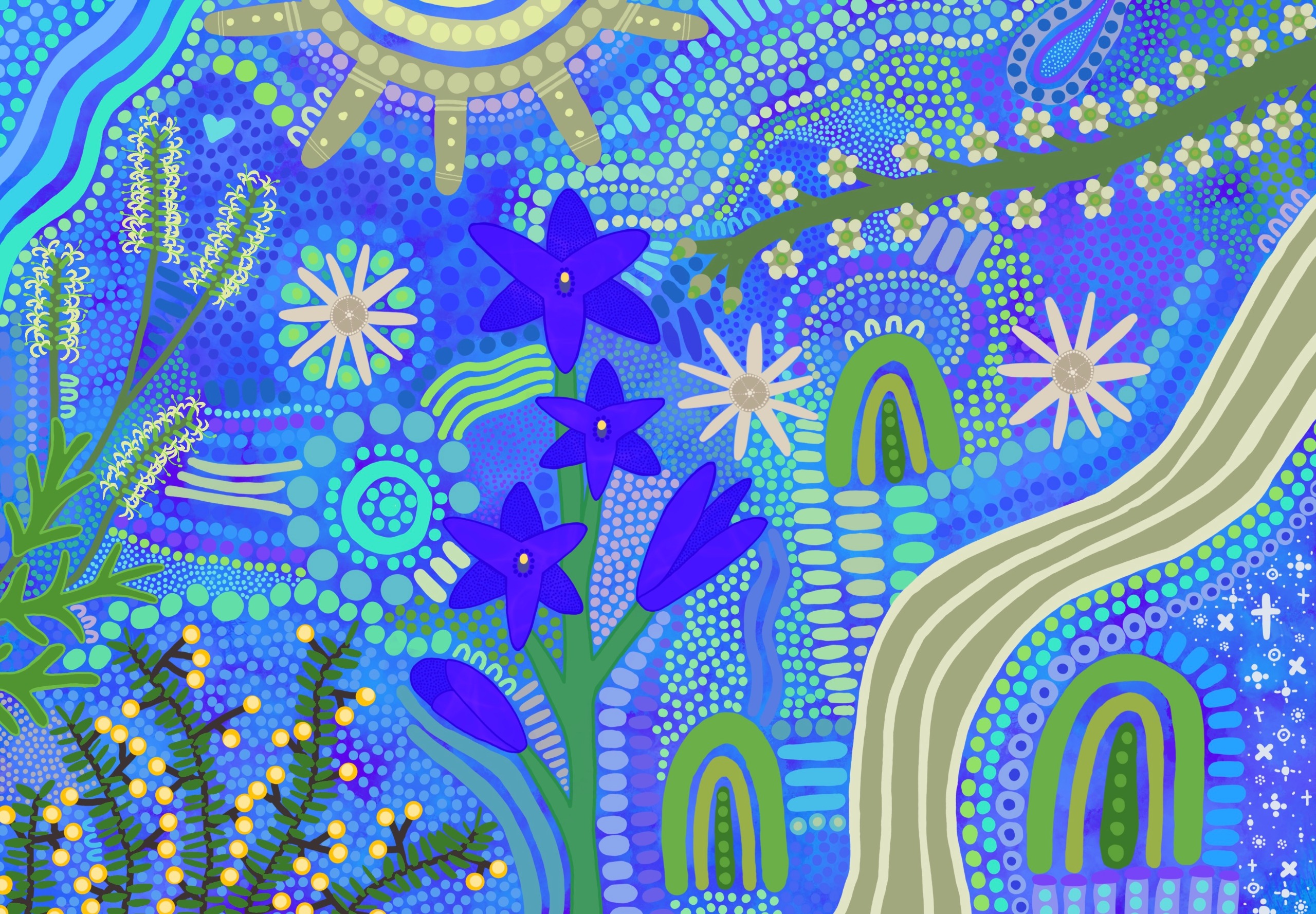 ​Artist: Jennifer Kent  Title: Wallum ​Judges' comments: Beautiful, meditative piece. The use of symbols and contemporary highlights through the Four Seasons spoke to the preciousness of the Wallum. The soundtrack draws you in, and the stunning graphics enhance the experience. A deeply reflective and immersive work.​