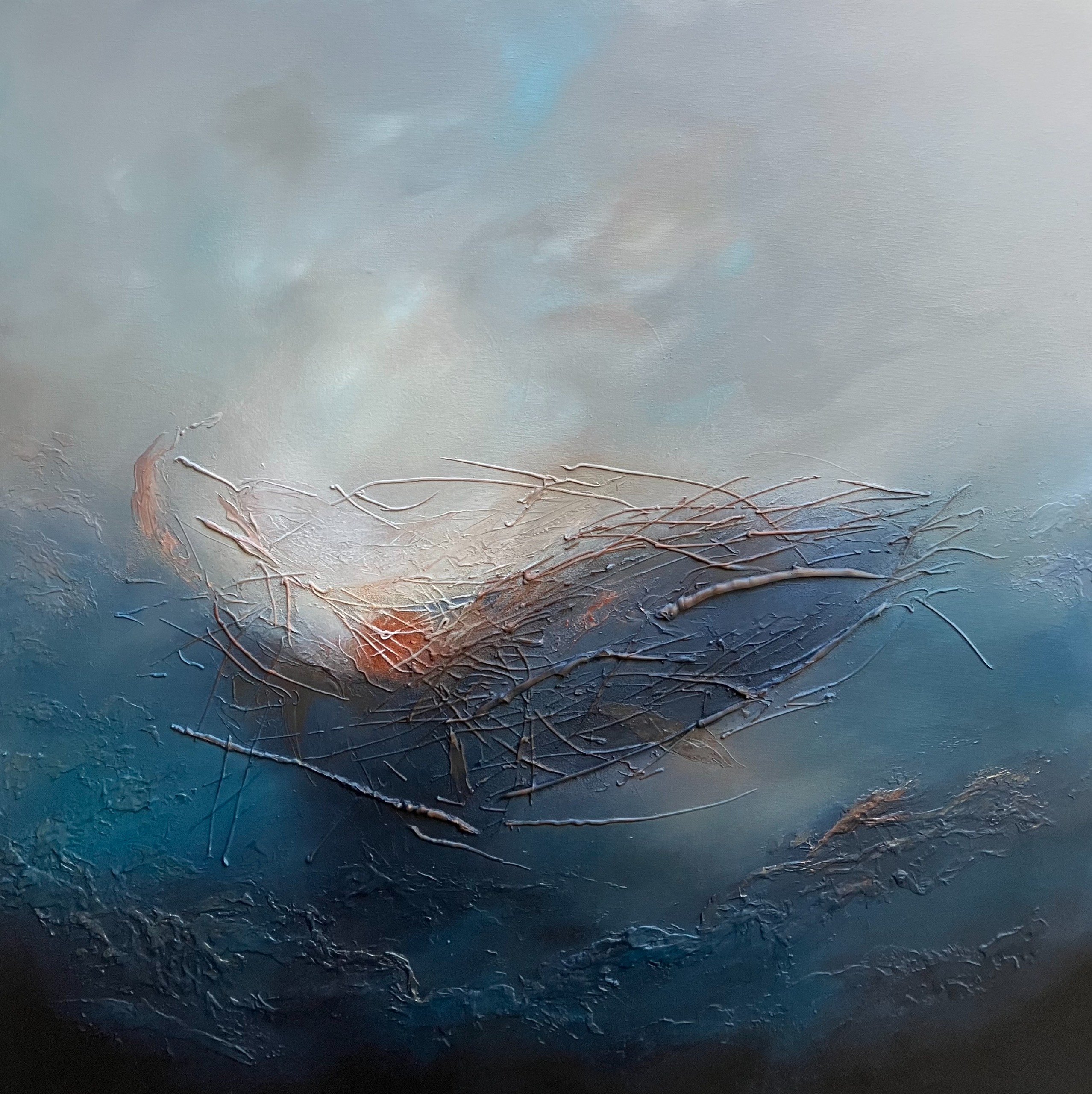 ​Artist: ​Anne Toovey ​Title: Crescent Vessel: Passage​​  Judges comments: An exceptional work demonstrating complete confidence in the use of acrylic paint. The artist’s control of colour and tone creates a powerful sense of depth and atmosphere, showing both technical mastery and emotional intelligence. The concept is remarkable, with layers of meaning that invite the viewer to engage on multiple levels — literal, metaphorical and symbolic. This is a work that rewards contemplation, offering something new each time it is viewed. A deserving recipient of the Best of Show award​   