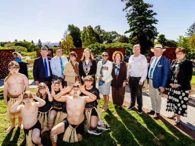 The Hon Shayne Neumann MP, Cr Andrew Antoniolli, Cr Marnie Doyle, Mayor Teresa Harding, Aunty Lorraine Hatton OAM, Ms Jennifer Howard MP, Dr Ray Kerkhove, Cr Jim Madden and Ms Wendy Bourne MP with Kruger State Sc